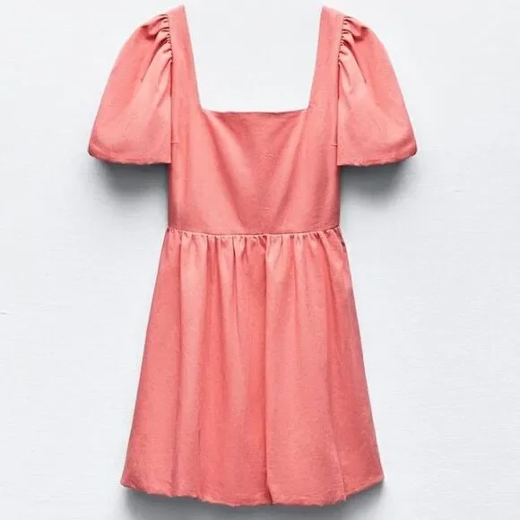 ZARA LINEN BLEND BOW MINI DRESS - Picture 3 of 5